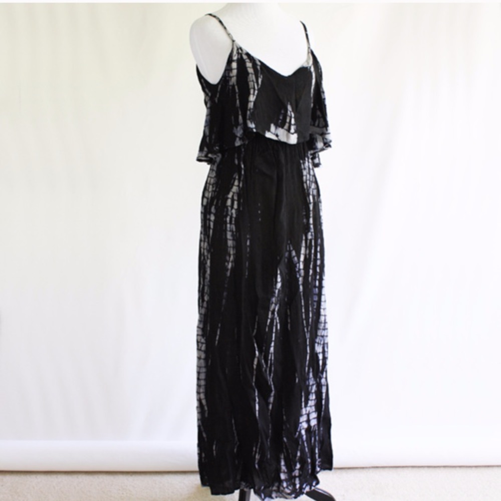 Black Tye Die Maxi Dress with ruffle neckline